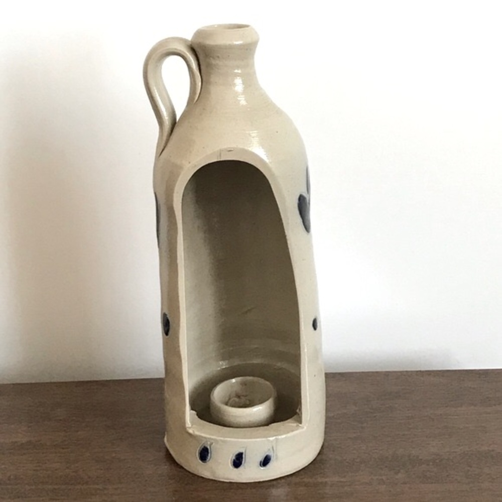 WILLIAMSBURG POTTERY SALT GLAZE OPEN FACED JUG CANDLE HOLDER